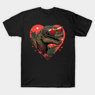 dinosaur valentines day wearing sunglasses T-Shirt